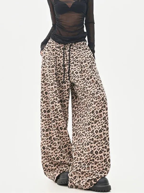 2025 Jeans Leopard Print High-Waisted Loose-Fit Casual Trousers Straight-Leg Long Pants New Style Amazeon European And American